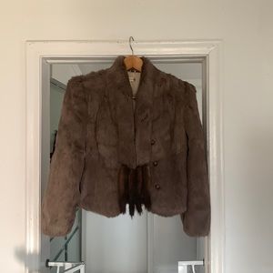 Taupe/brown rabbit and mink fur jacket